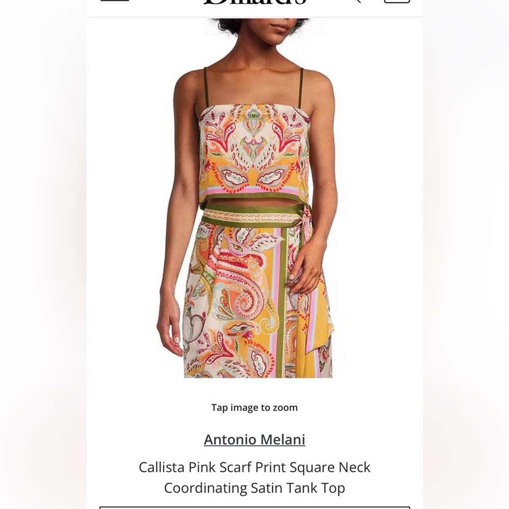 Antonio Melani Callista Pink Scarf Print Square Neck
Coordinating Satin Tank Top